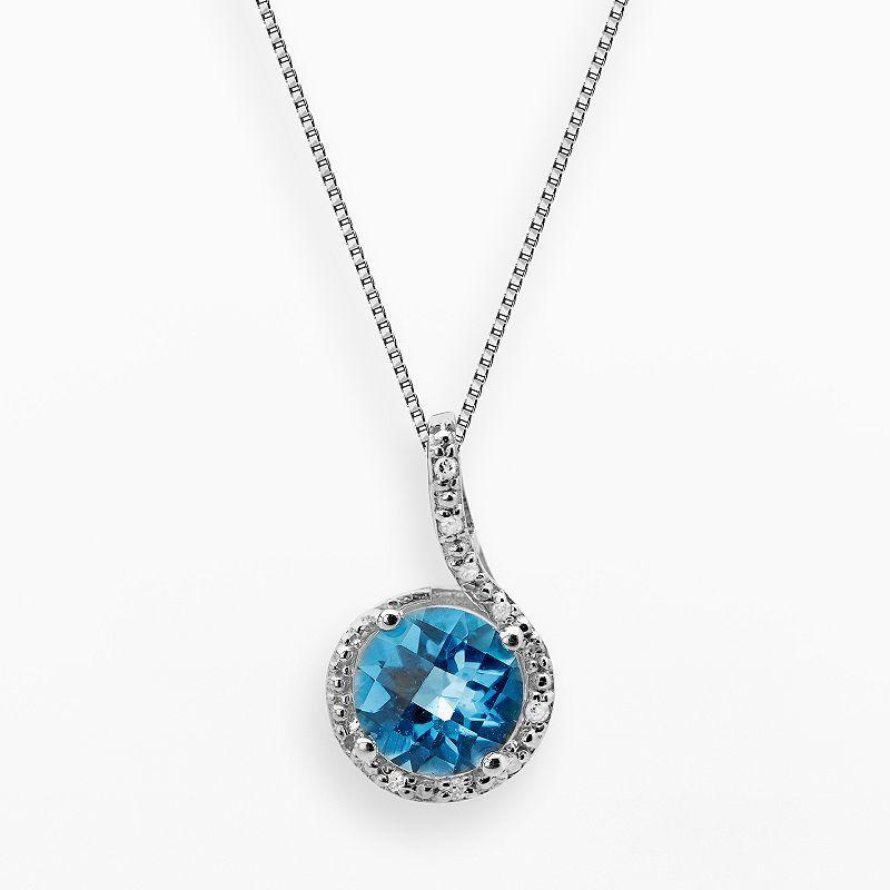 Gemminded Sterling Silver Blue Topaz and Diamond Accent Pendant, Womens Product Image