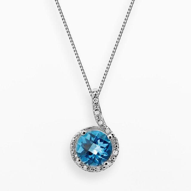 Gemminded Sterling Silver Blue Topaz and Diamond Accent Pendant, Womens Product Image