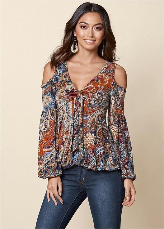 Cold-Shoulder Paisley Top Product Image