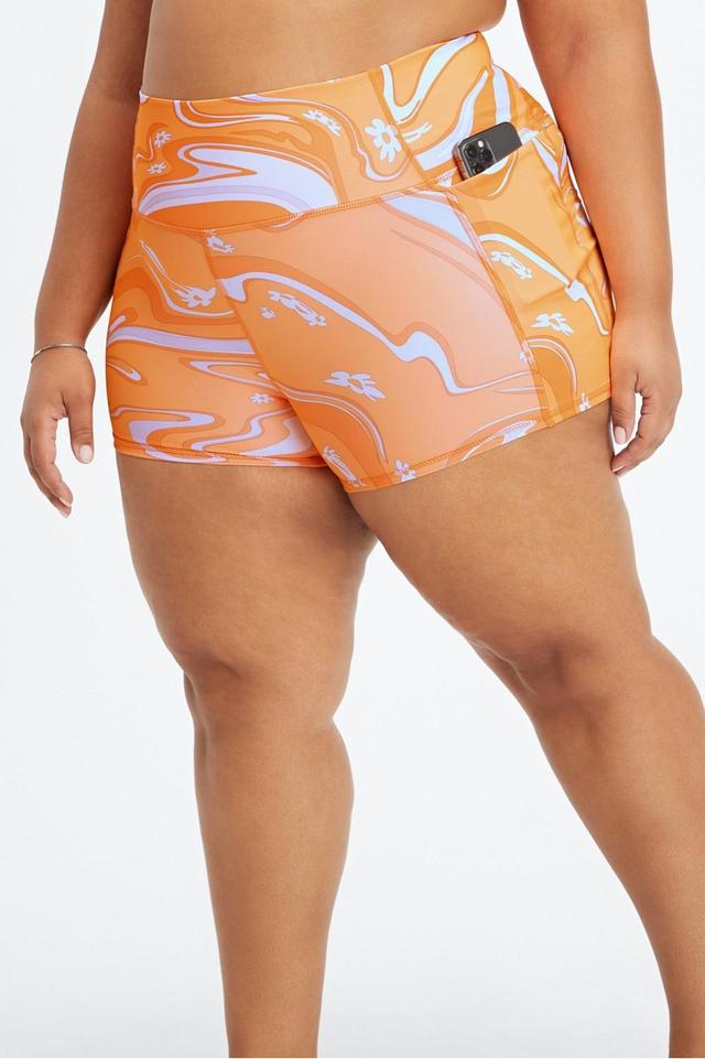 Fabletics Oasis High-Waisted 2 Short Womens Orange Pop Marble Daisy Size XL Product Image