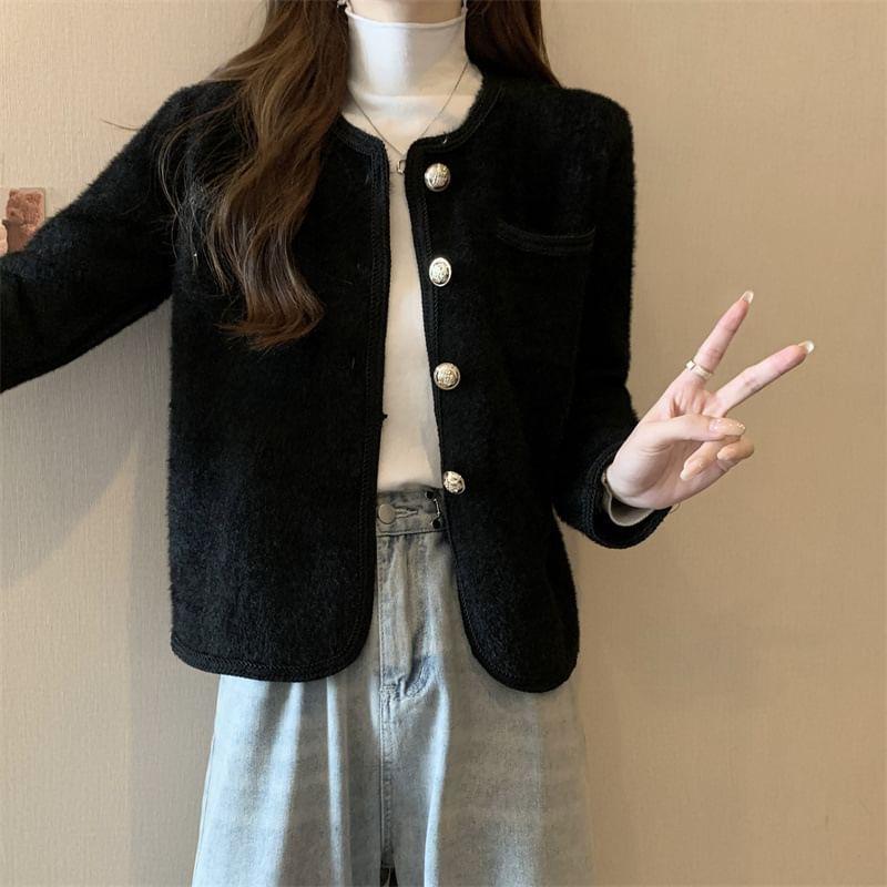 Long Sleeve Round Neck Button Up Blazer Product Image