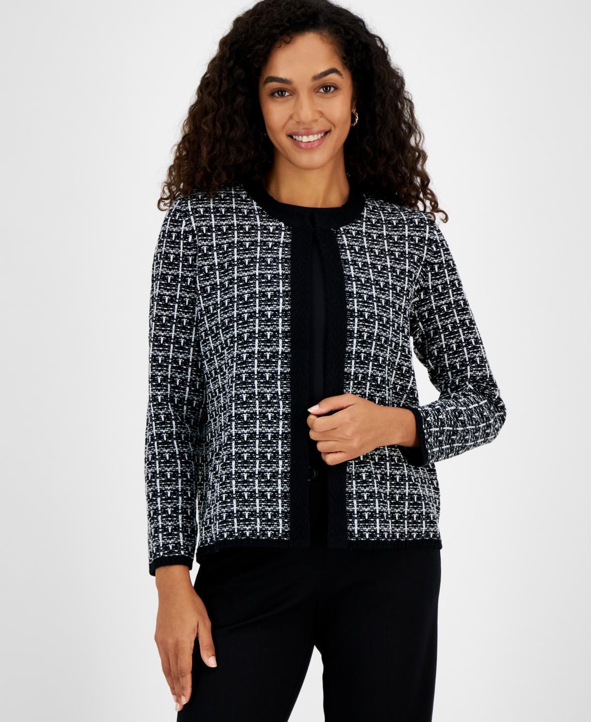 Kasper Womens Tweed Open-Front Cardigan - Black Product Image