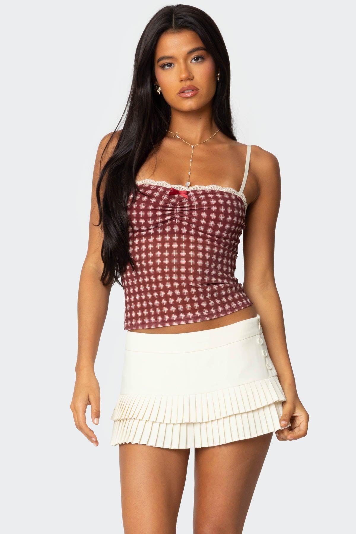 Checkered Mesh Built In Bra Top Product Image