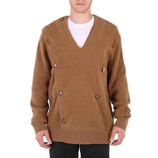 Men's Double-breasted V-neck Jumper In Beige Product Image