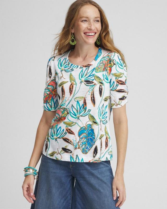 Women's Floral Gathered Elbow Sleeve Tee Product Image