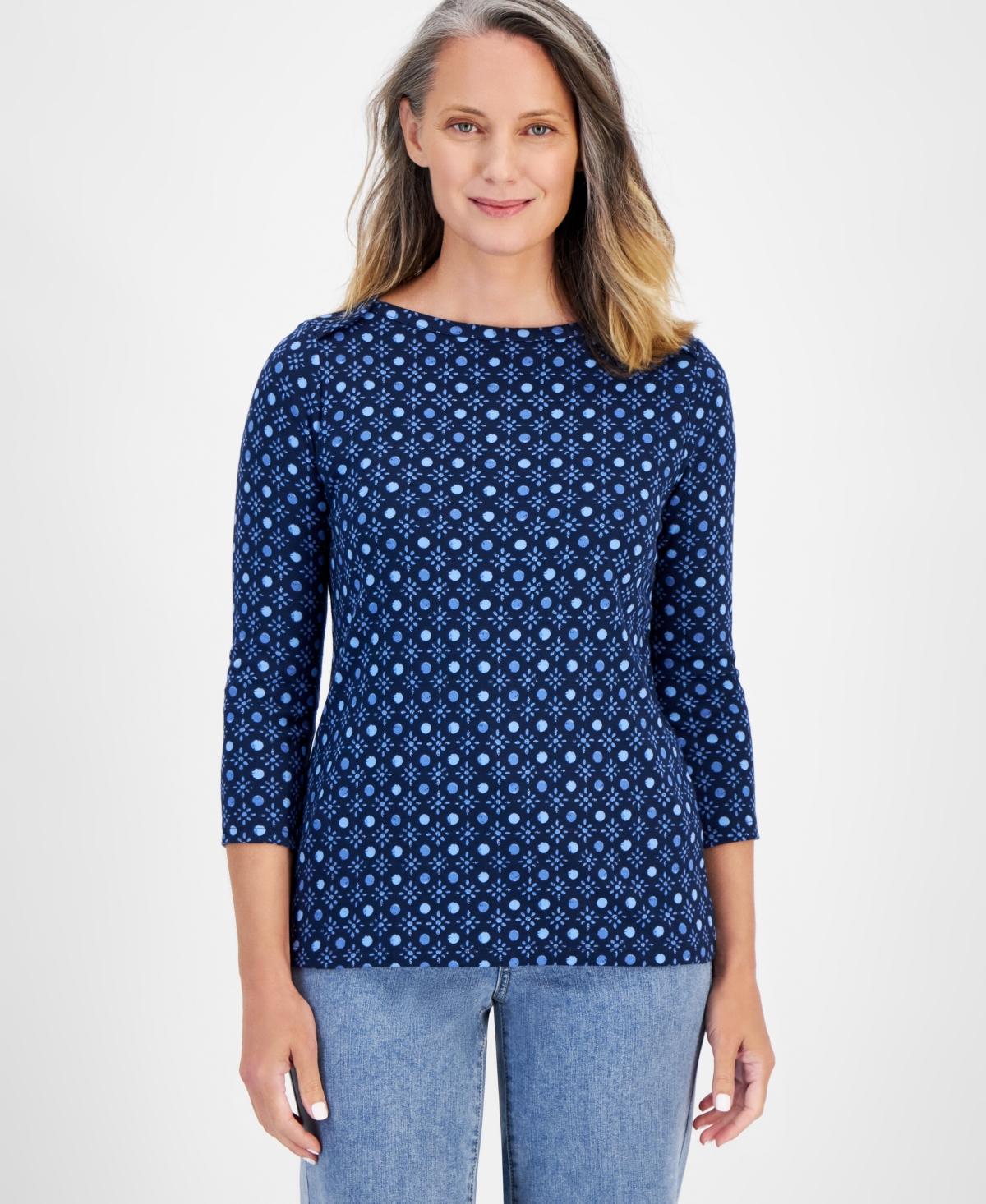 Petite Cotton Dot-Print Boat-Neck Top, Created for Macy's Product Image