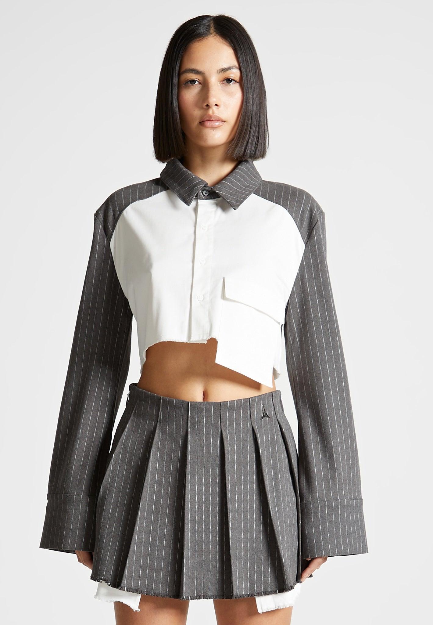 Pinstripe Contrast Cropped Shirt - Grey Female product image