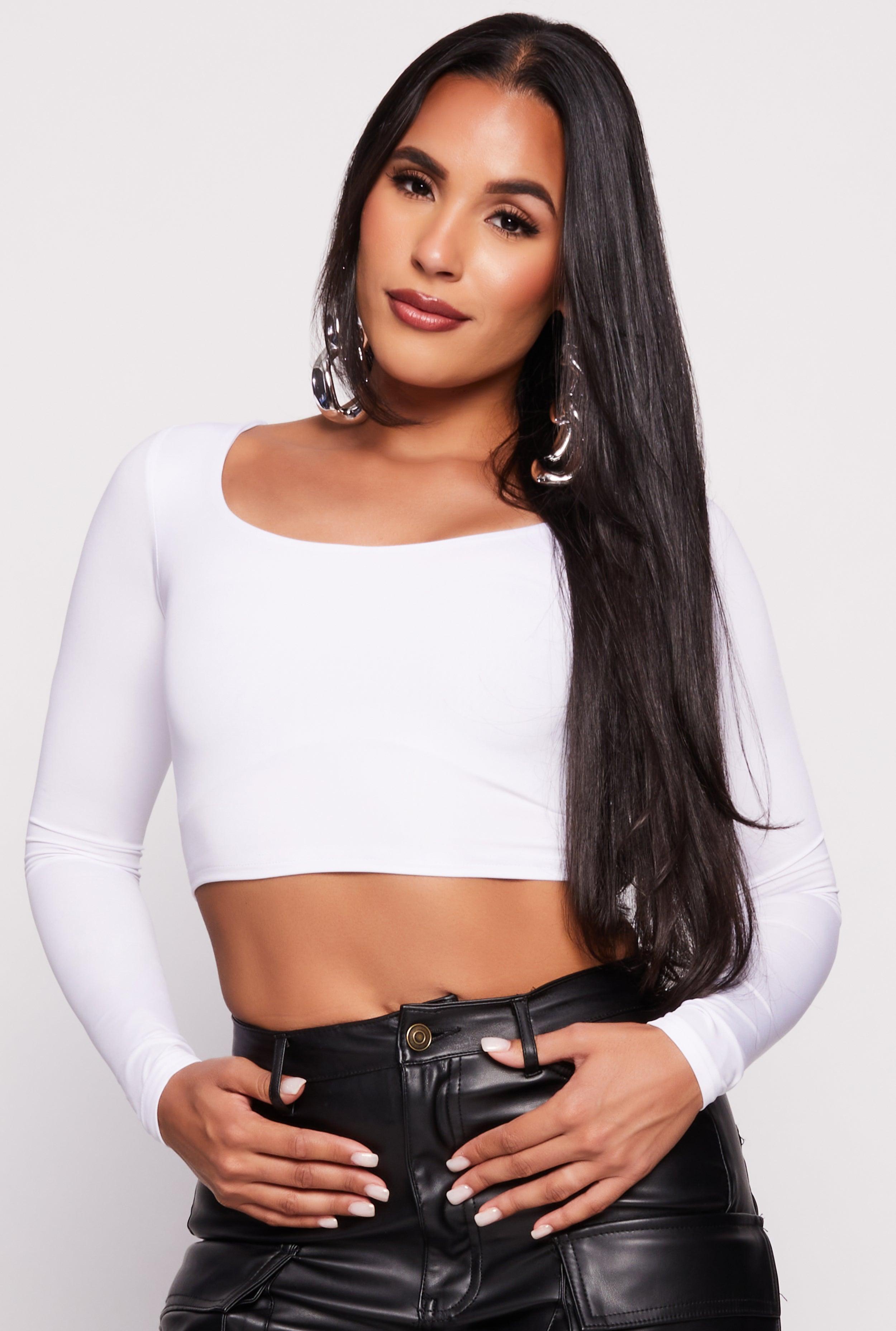 Womens Daisy Scoop Neck Long Sleeve Crop Top Product Image