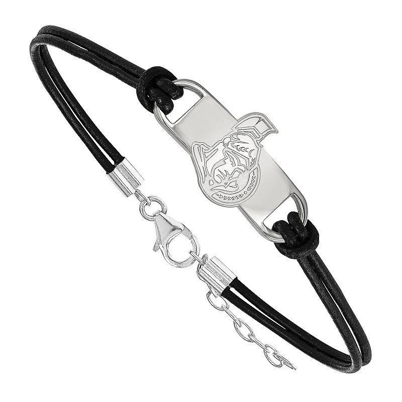 LogoArt Sterling Silver Ottawa Senators Black Leather Bracelet, Womens Product Image