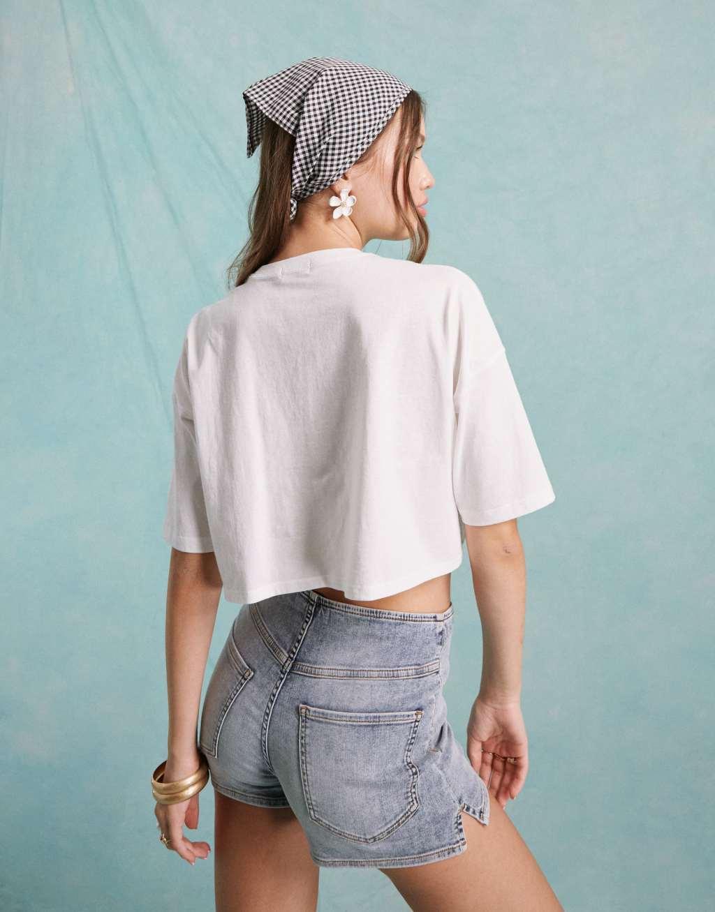 Miss Selfridge Melrose boxy cropped t-shirt in white Product Image