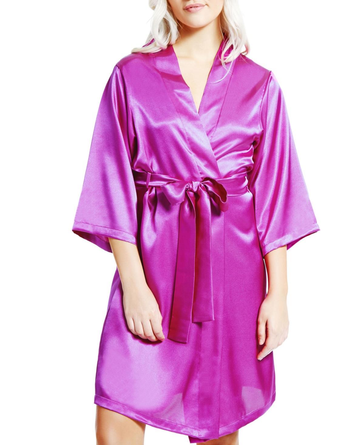 iCollection Womens Marina Lux 3/4 Sleeve Satin Lingerie Robe - Red Product Image