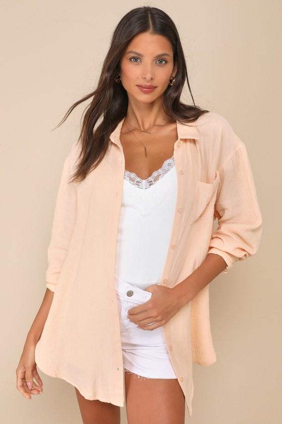 Easy To See Peach Oversized Button-Up Top Product Image