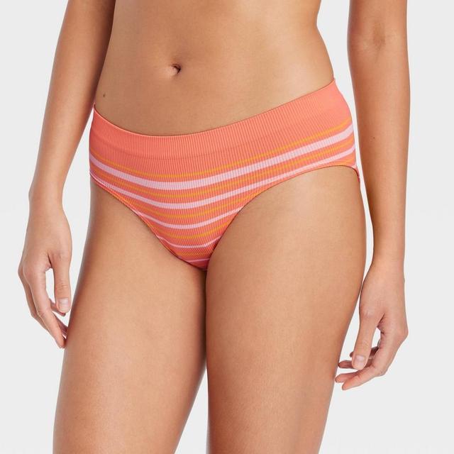 Womens Striped Seamless Pull-On Hipster Underwear - Auden Coral XS Product Image