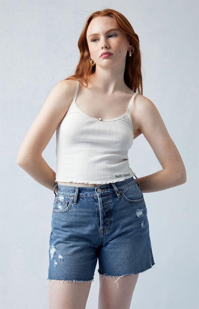 Womens Eco Dark Indigo Ripped High Waisted Relaxed Jorts Product Image