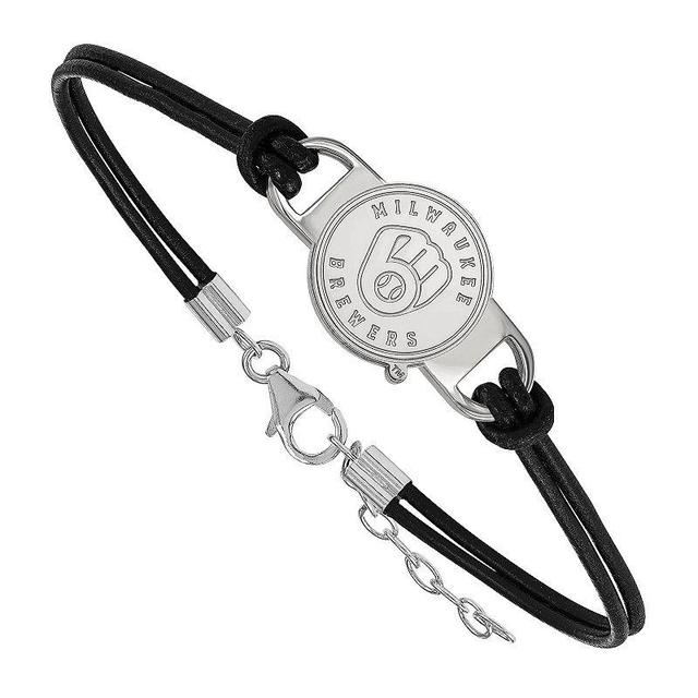 LogoArt Sterling Silver Milwaukee Brewers Logo Leather Bracelet, Womens Product Image