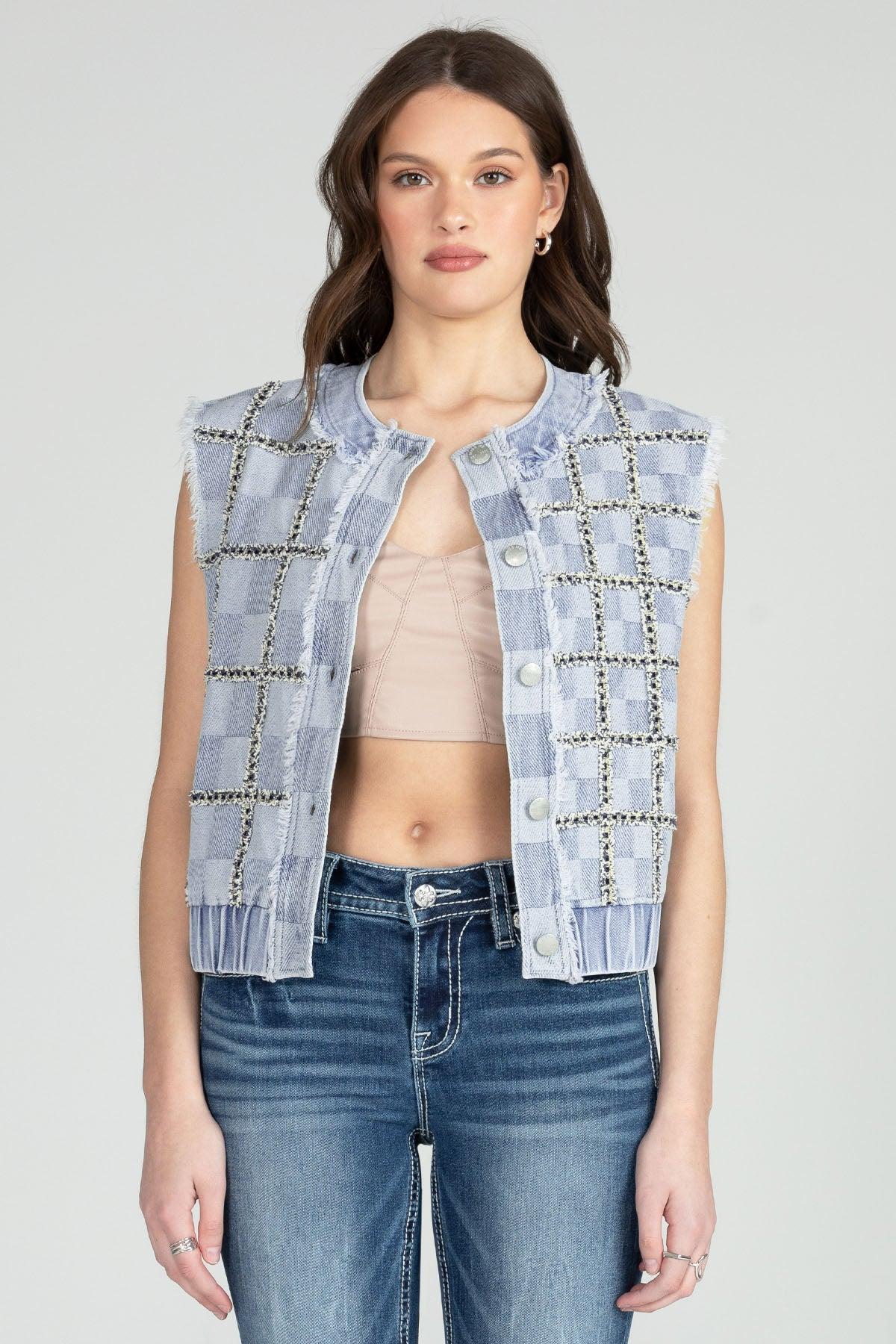 Checkered Denim Vest Product Image