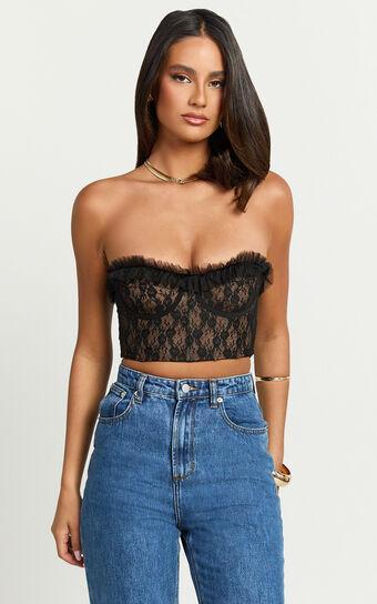 Victoria Top - Lace Frill Edge Bustier Top in Black Product Image