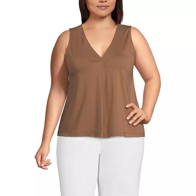 Plus Size Lands End Lightweight Pleated V-Neck Tank Top, Womens Product Image