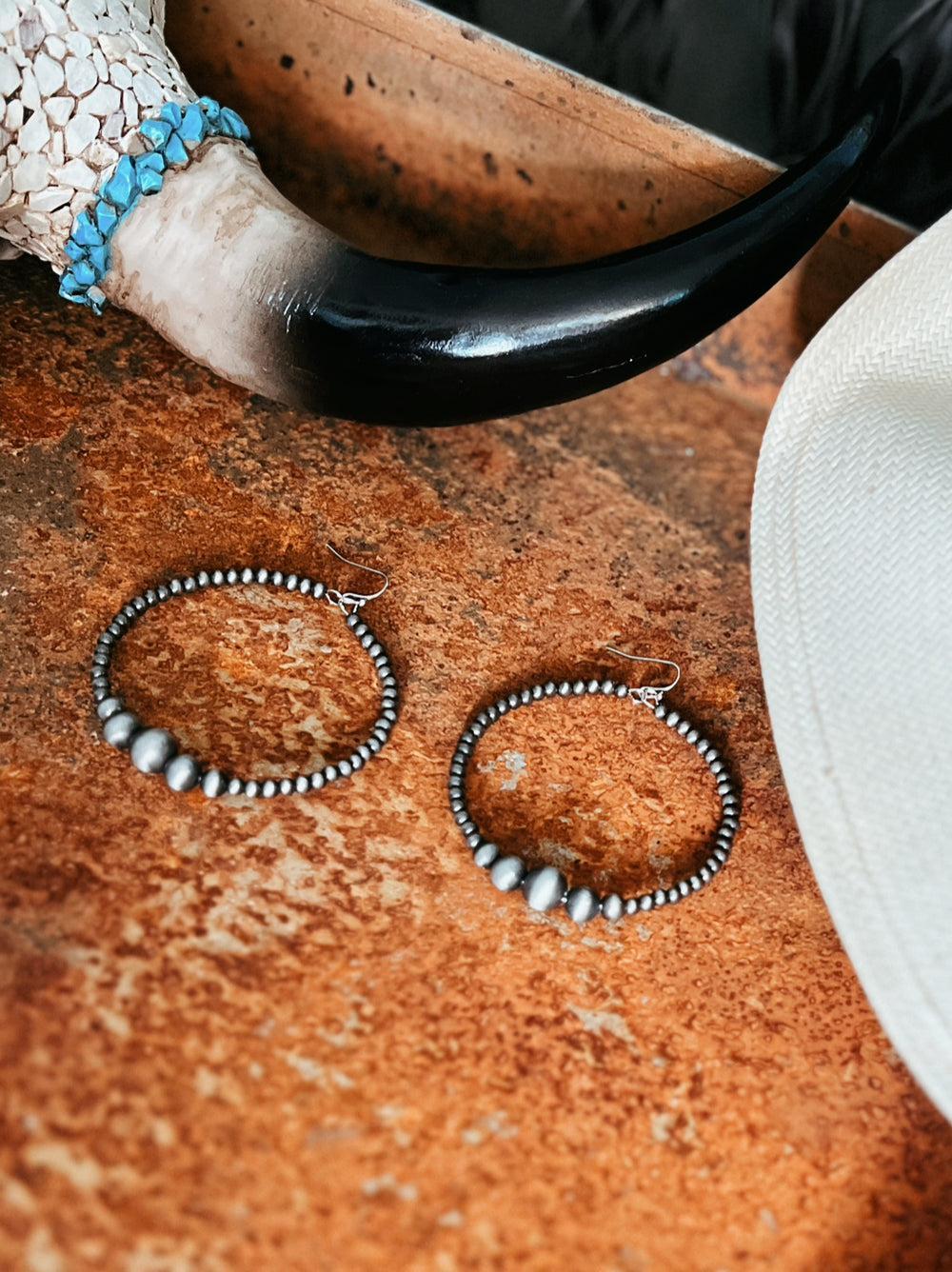 Handmade Navajo Inspired Bead Hoop Earrings Product Image