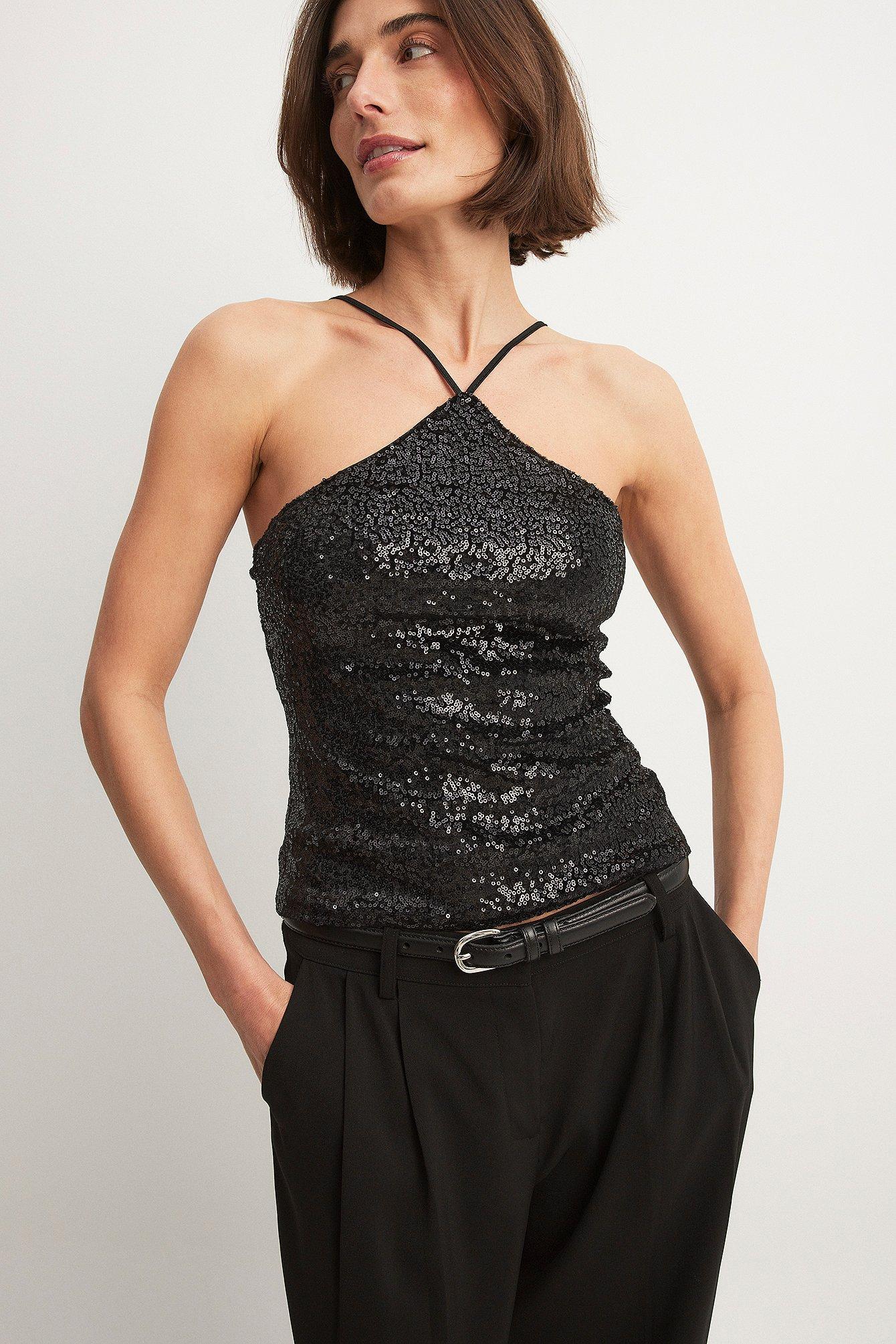 Velvet Sequin Halterneck Top Product Image