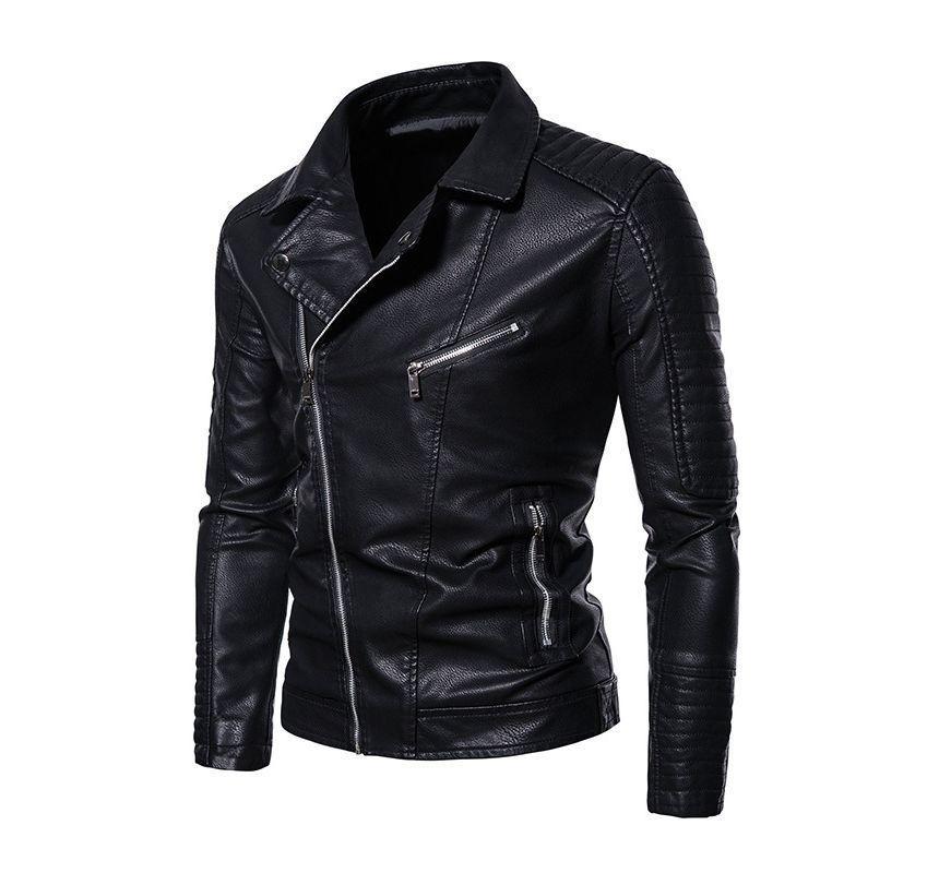 Faux Leather Zip Biker Jacket Product Image