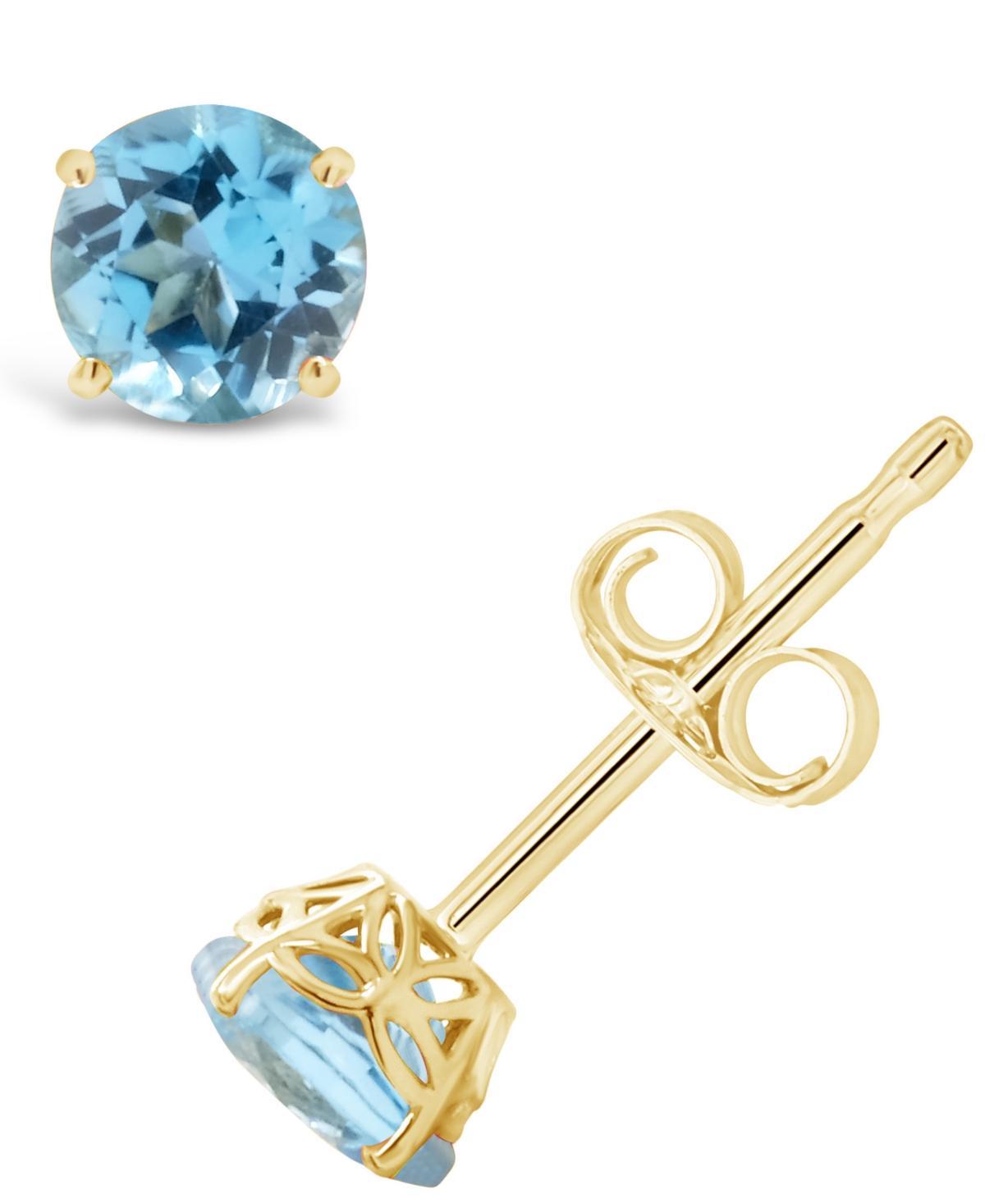 Belk & Co 14K Yellow Gold 5Mm Round Blue Topaz Stud Earrings Product Image