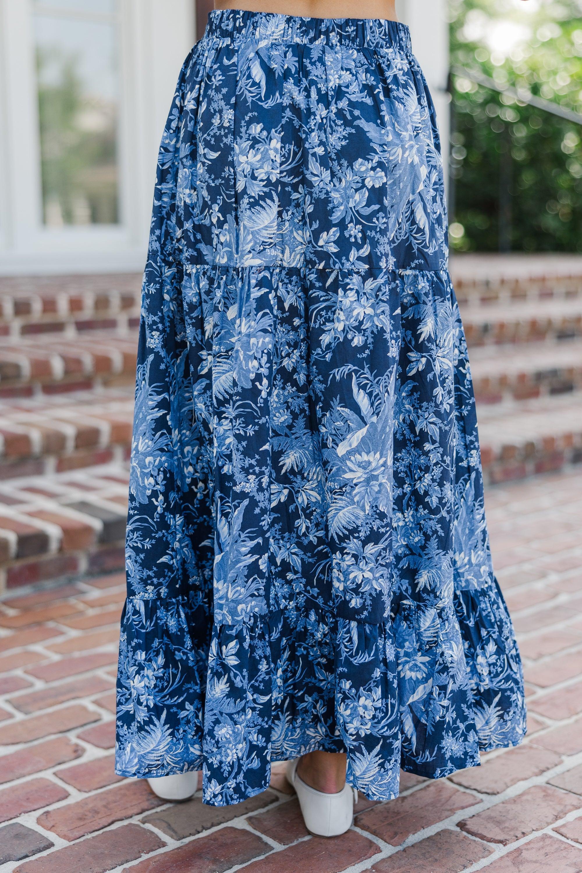 How I Feel Navy Blue Floral Maxi Skirt Female Product Image