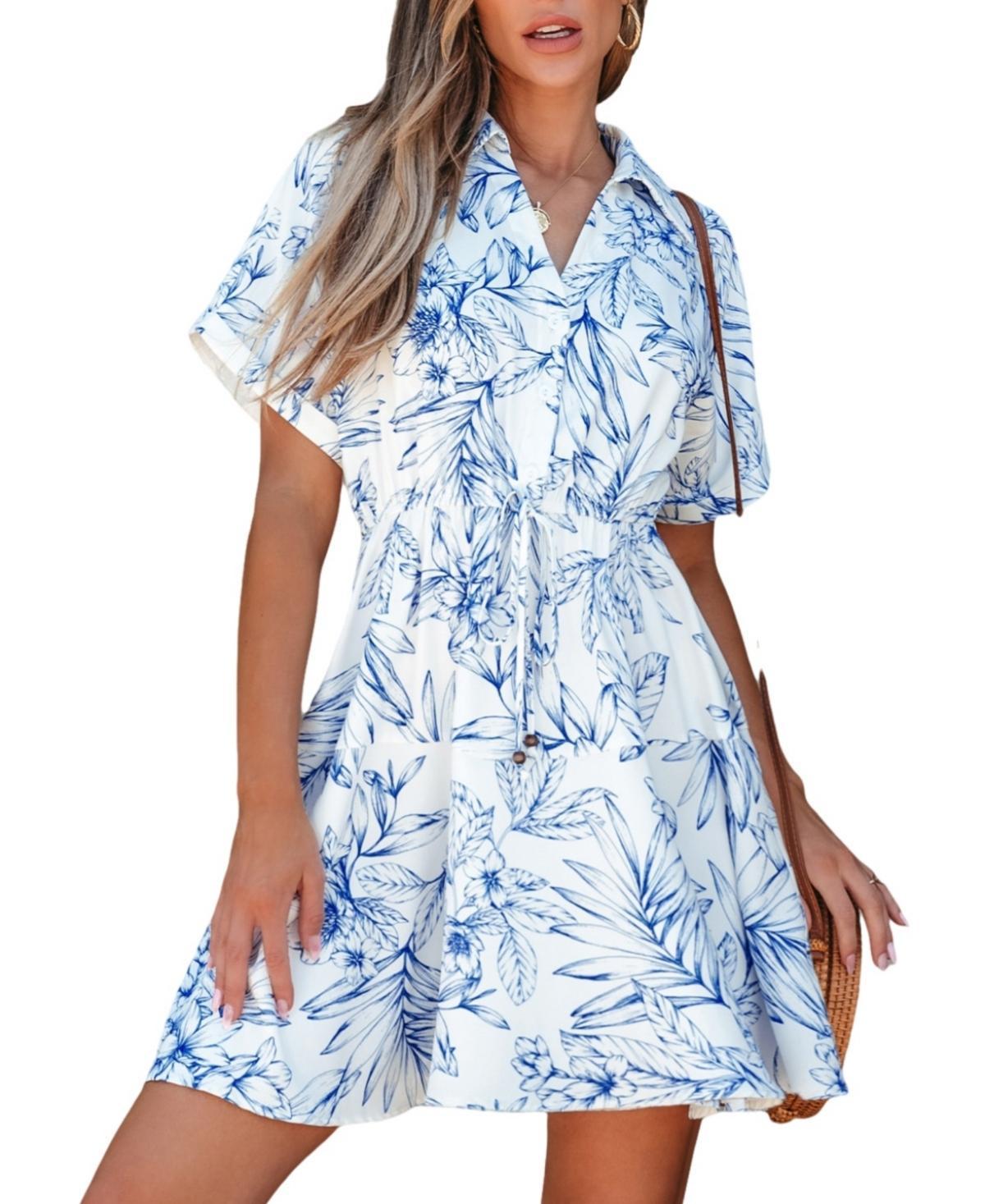 Cupshe Womens Floral Print Drawstring Shirt Beach Dress - Light Product Image