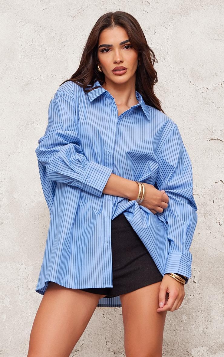 Blue Striped Oversized Shirt Product Image