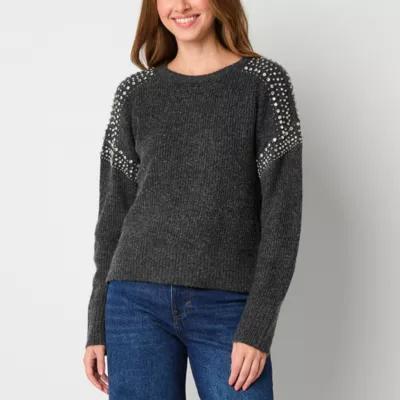 a.n.a Womens Crew Neck Embellished Long Sleeve Pullover Sweater Product Image