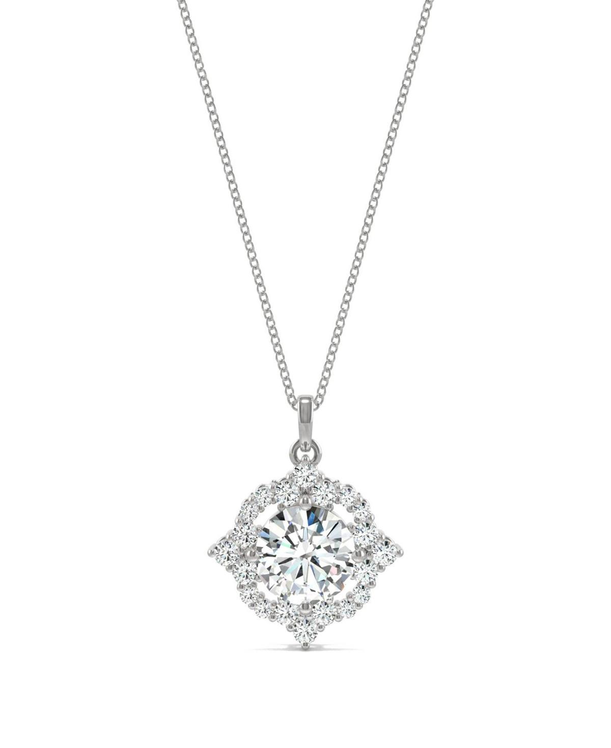 Charles & Colvard 3/8 Ct. T.w. Lab Created Moissanite Halo Pendant In 14K White Gold, 18 In Product Image