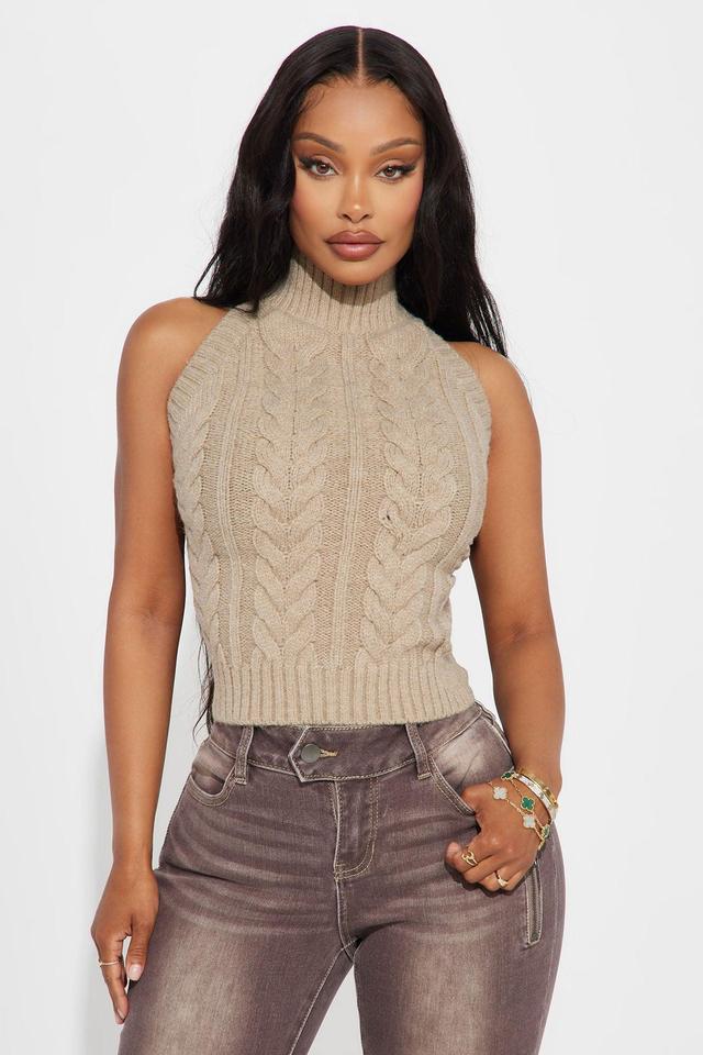 Never Gets Cold Backless Sweater Top - Taupe Product Image