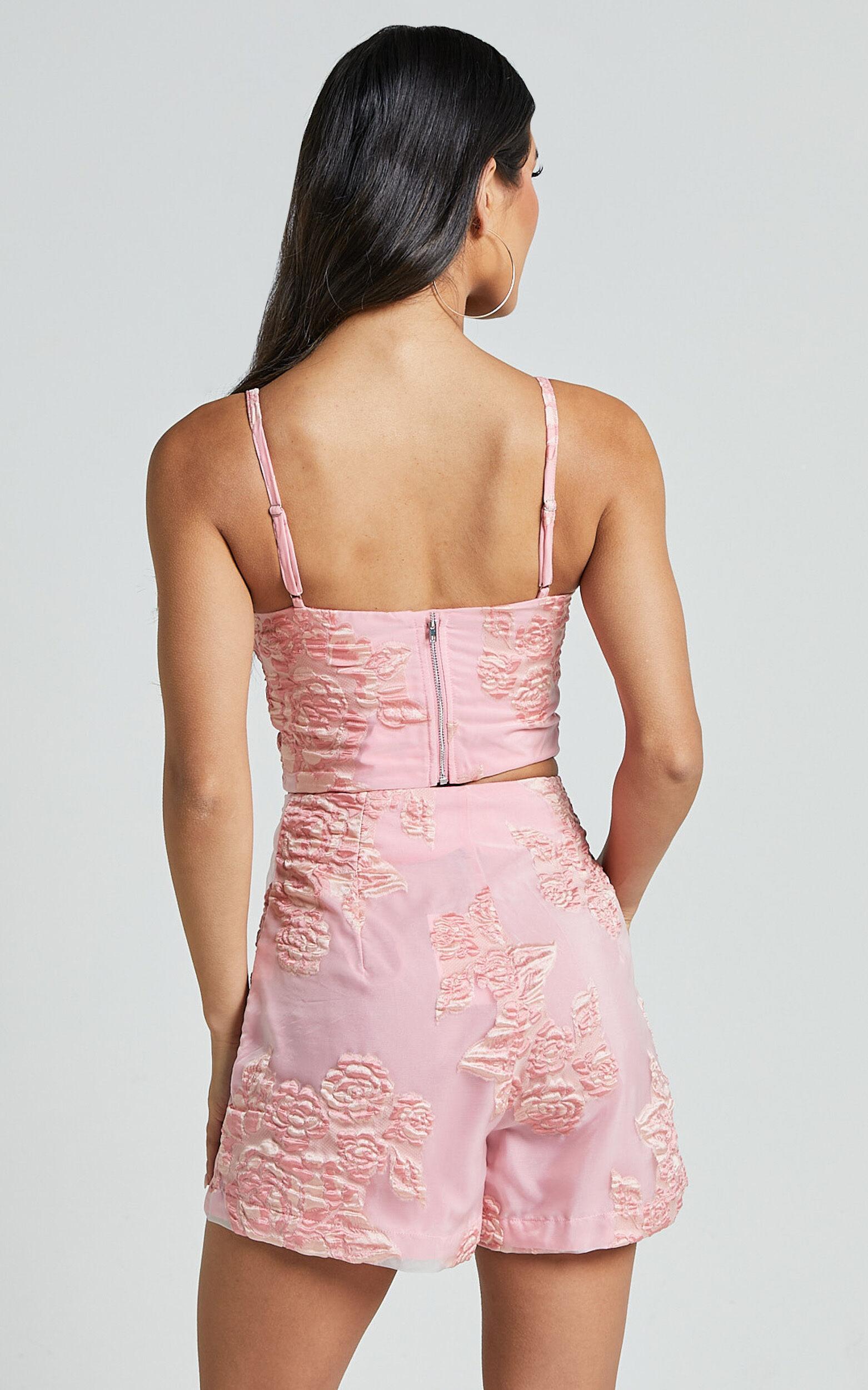 Casey Top - Jacquard Strappy Corset in Light Pink Product Image