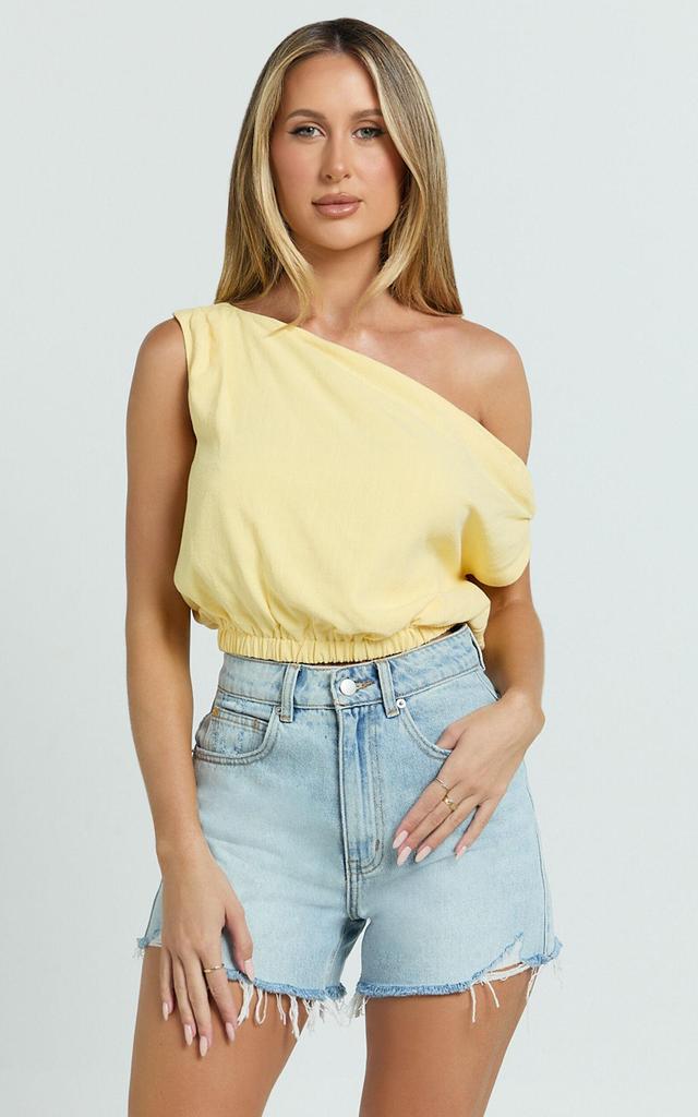 Collins Top - Draped Asymmetrical Neckline Top in Lemon Product Image