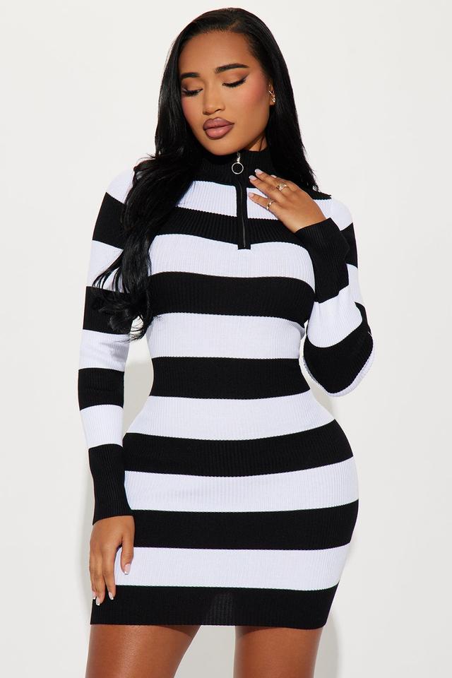 Elora Sweater Mini Dress - Black/White Product Image