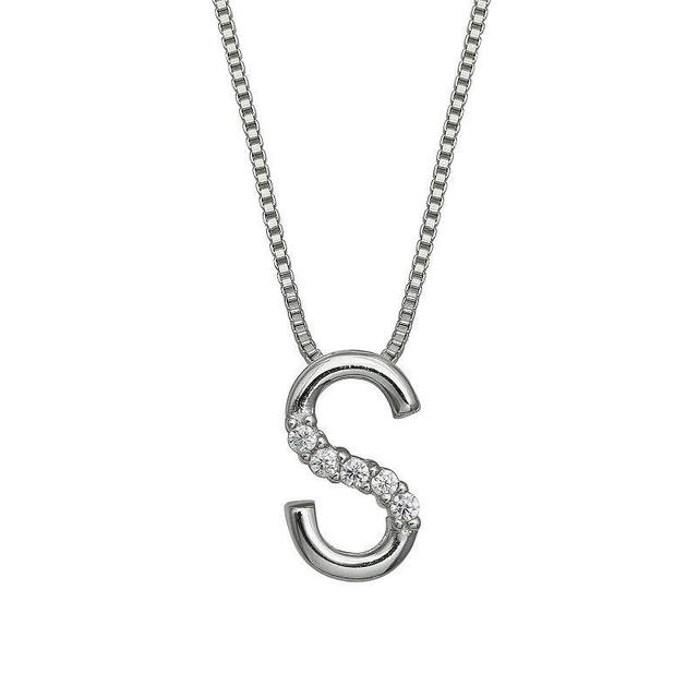 PRIMROSE Sterling Silver Cubic Zirconia Initial Pendant Necklace, Womens Silver Tone B Product Image