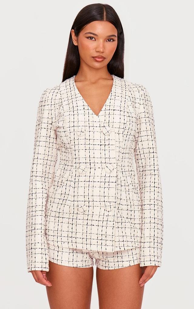 Cream Tweed Long Sleeve Romper Product Image