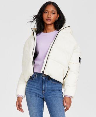 Calvin Klein Womens Boxy Hooded Puffer Jacket - White - XL Product Image