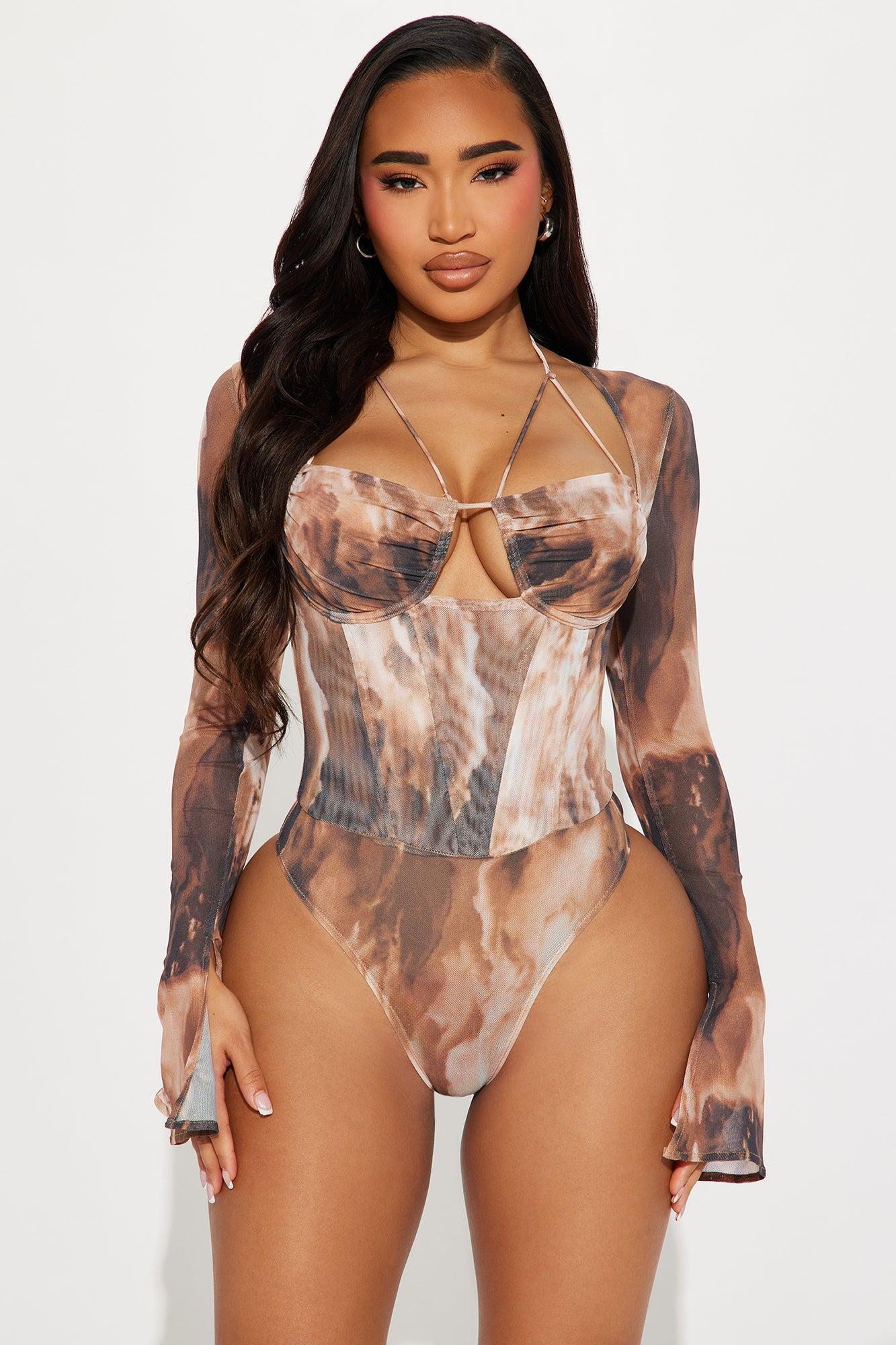 Michelle Mesh Bodysuit - Brown/combo Product Image