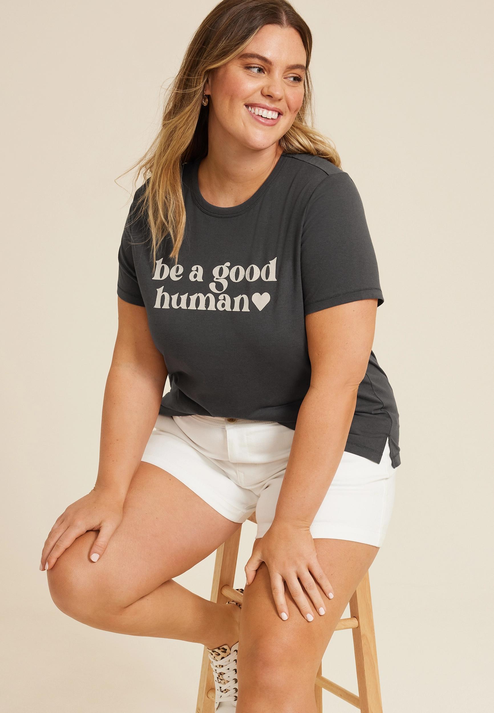 Maurices 0X Plus Size Womens Be A Good Human Classic Fit Graphic Tee Product Image