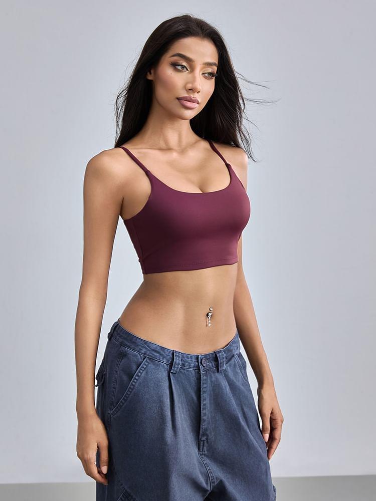 Spaghetti Strap Plain Sports Bra Product Image