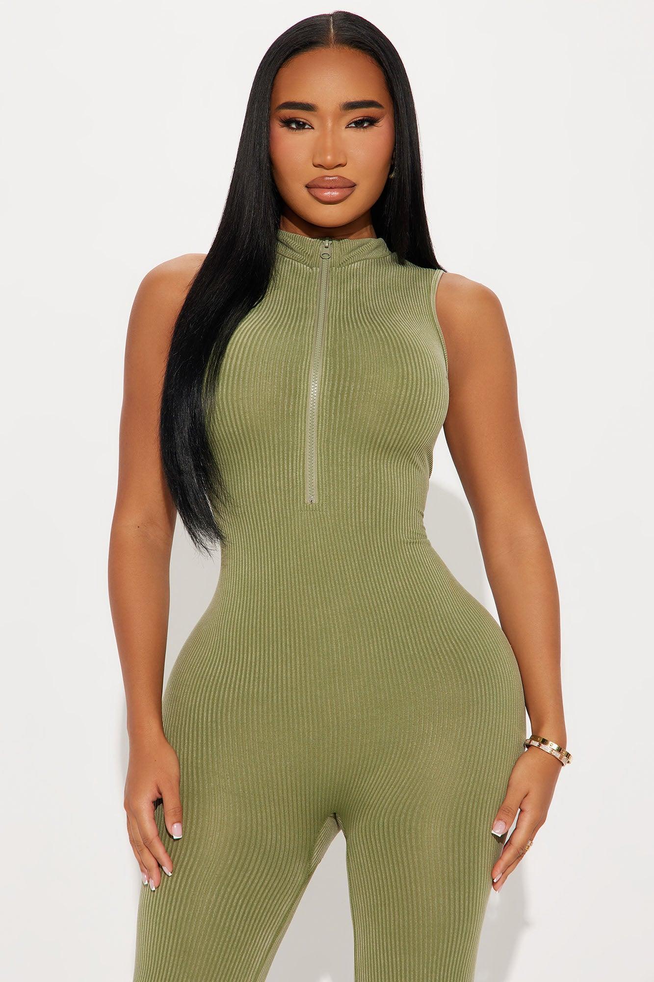 Sandy Washed Seamless Jumpsuit - Olive Product Image