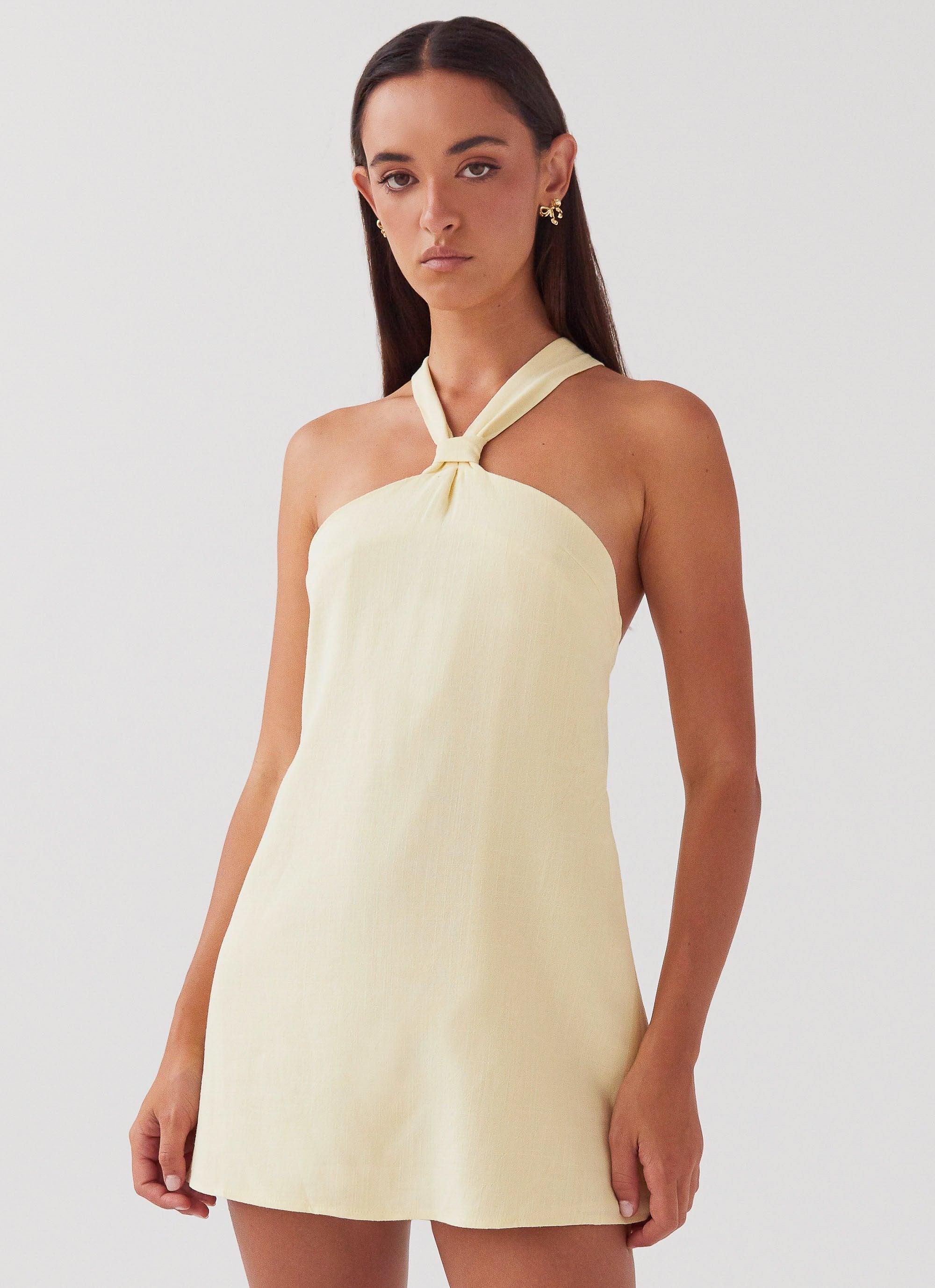 Keira Linen Mini Dress - Lemon Product Image