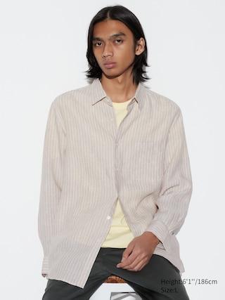 Mens Premium Linen Striped Long-Sleeve Shirt Beige Small UNIQLO US Product Image