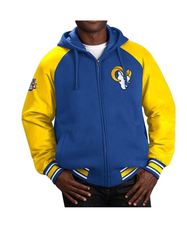 Mens G-III Sports by Carl Banks Royal Los Angeles Rams Defender Raglan Full-Zip Hoodie Varsity Jacket Product Image