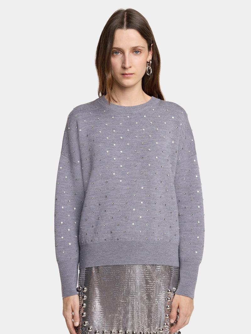 GREY CRYSTAL-EMBELLISHED SWEATER IN WOOL Product Image