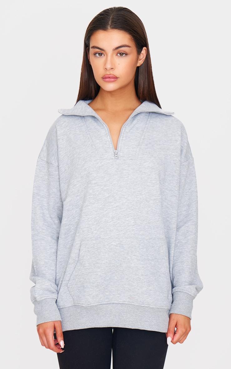  Grey Marl Zip Up Pocket Detail Sweatshirt Product Image