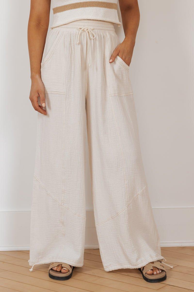 MUSE Cream Drawstring Parachute Pants - FINAL SALE Product Image