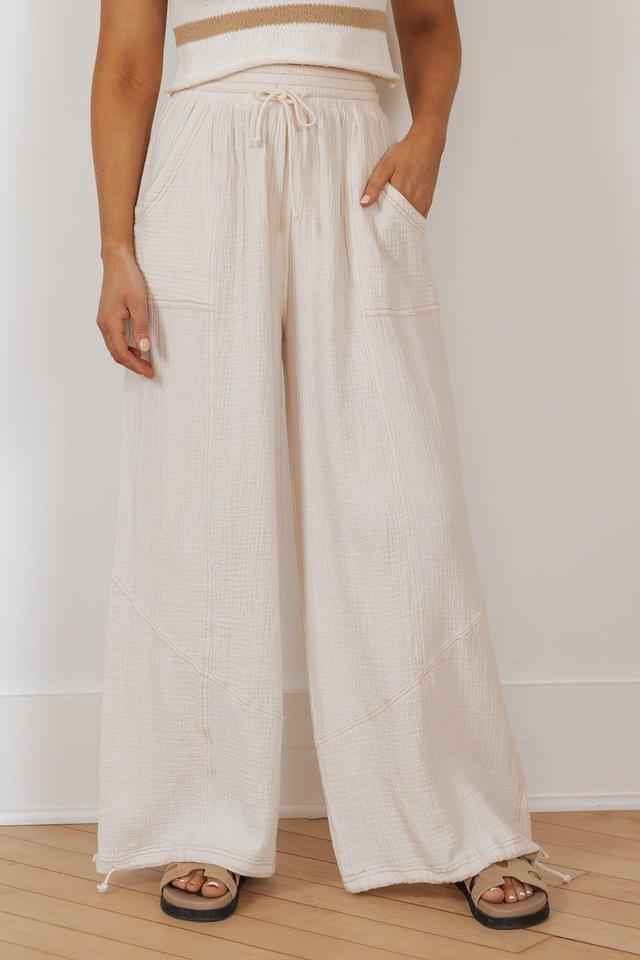 MUSE Cream Drawstring Parachute Pants - FINAL SALE Product Image