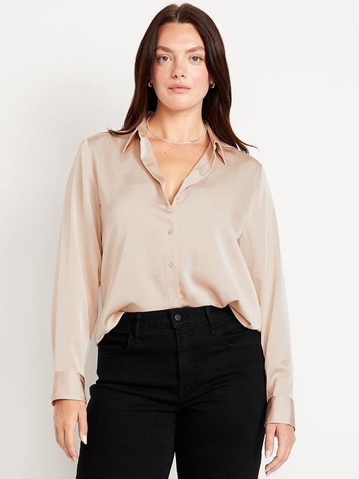 Classic Button-Down Satin Shirt Product Image